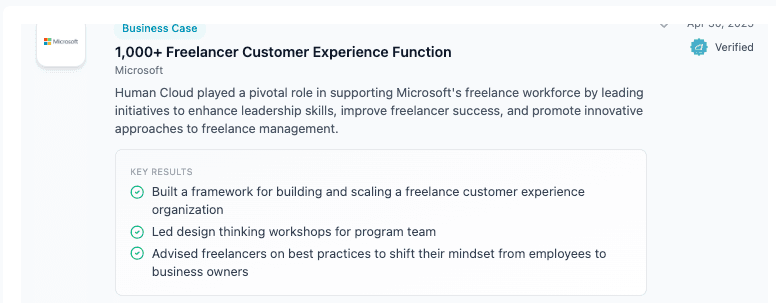 Verified business case for Microsoft showing key results and framework